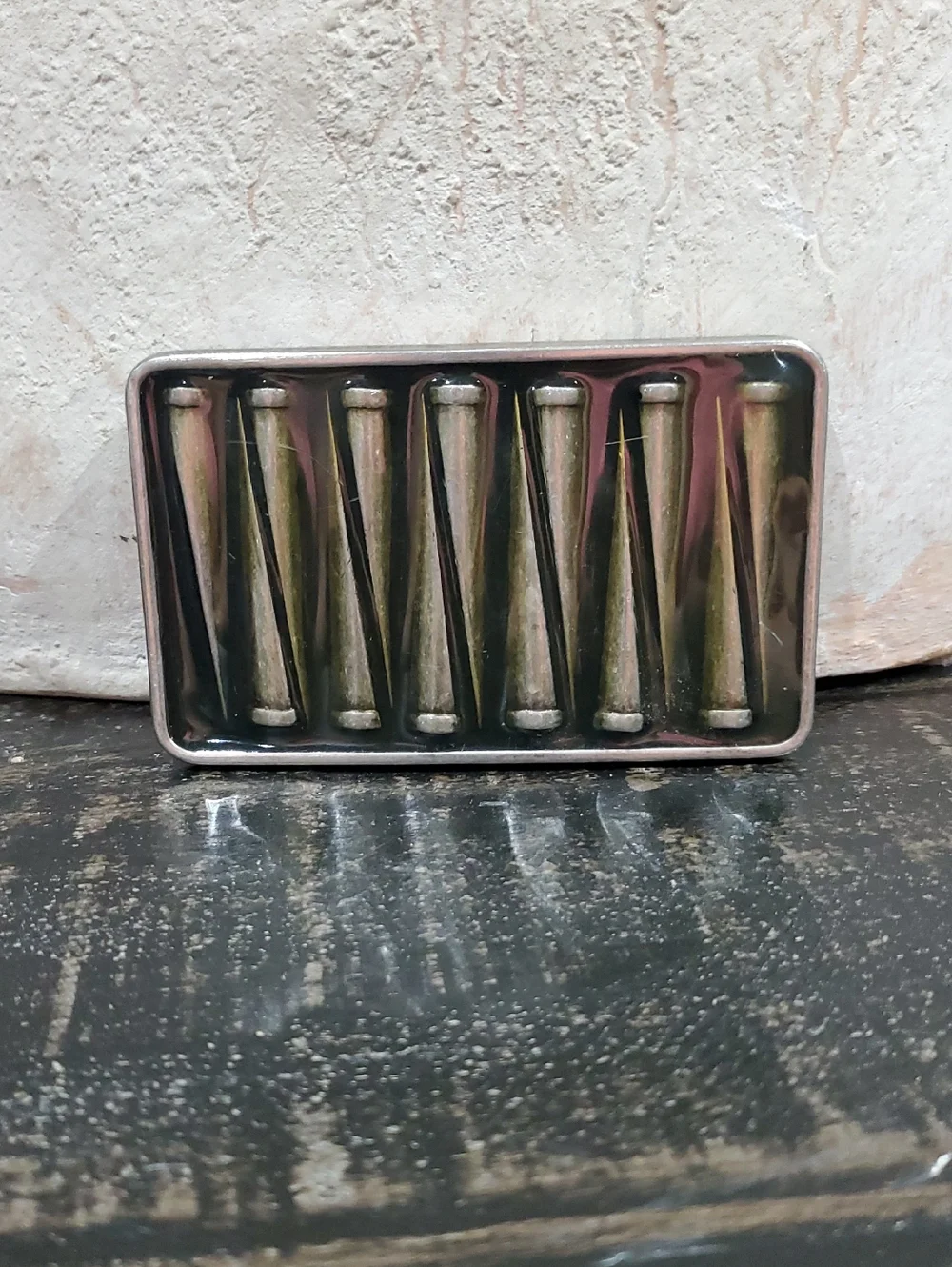 Vintage Silver-Tone Rectangular Belt Buckle with Ribbed Bar Design
